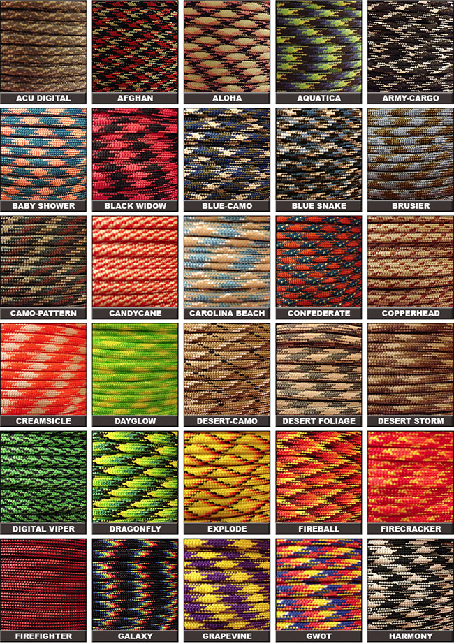 Pattern Colors 550 Paracord Mil Spec Type III 7 strand parachute cord
